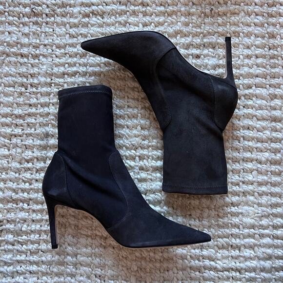 Stuart Weitzman 85 stretch bootie Brown Suede Sz 7.5B - Picture 1 of 7